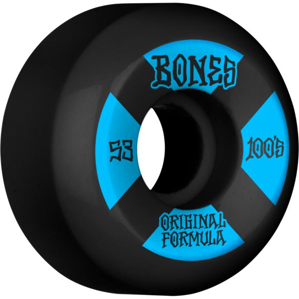 Bones Wheels 100's OG V5 #4 Black / Blue Skateboard Wheels - 53mm 100a